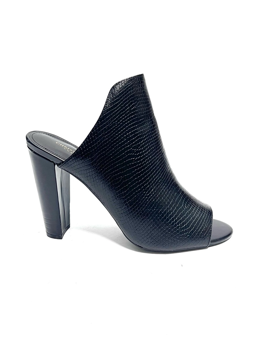 Vintage Y2K deadstock reptile embossed black vegan leather mule heels